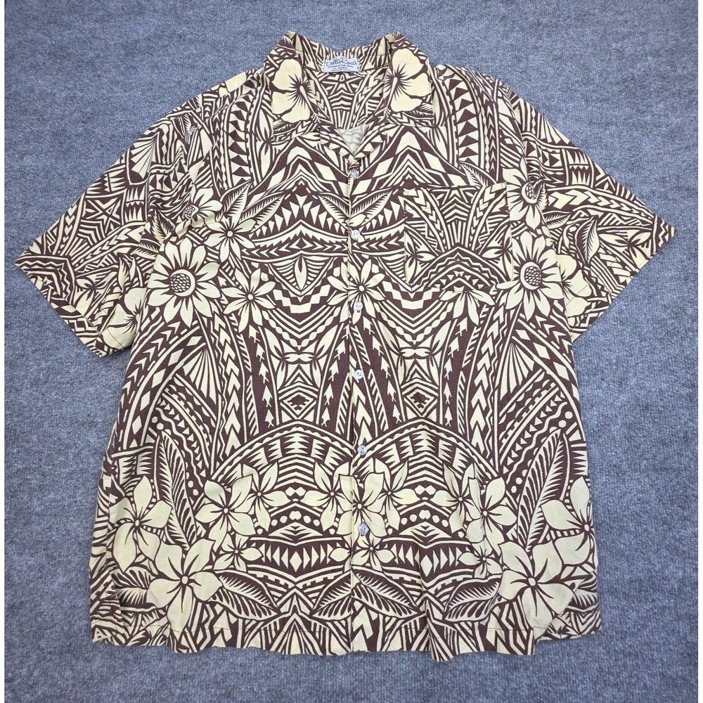 Vintage Della Rosa Hawaiian Shirt Men's XL (50" Chest) Floral Samoan AOP Tribal